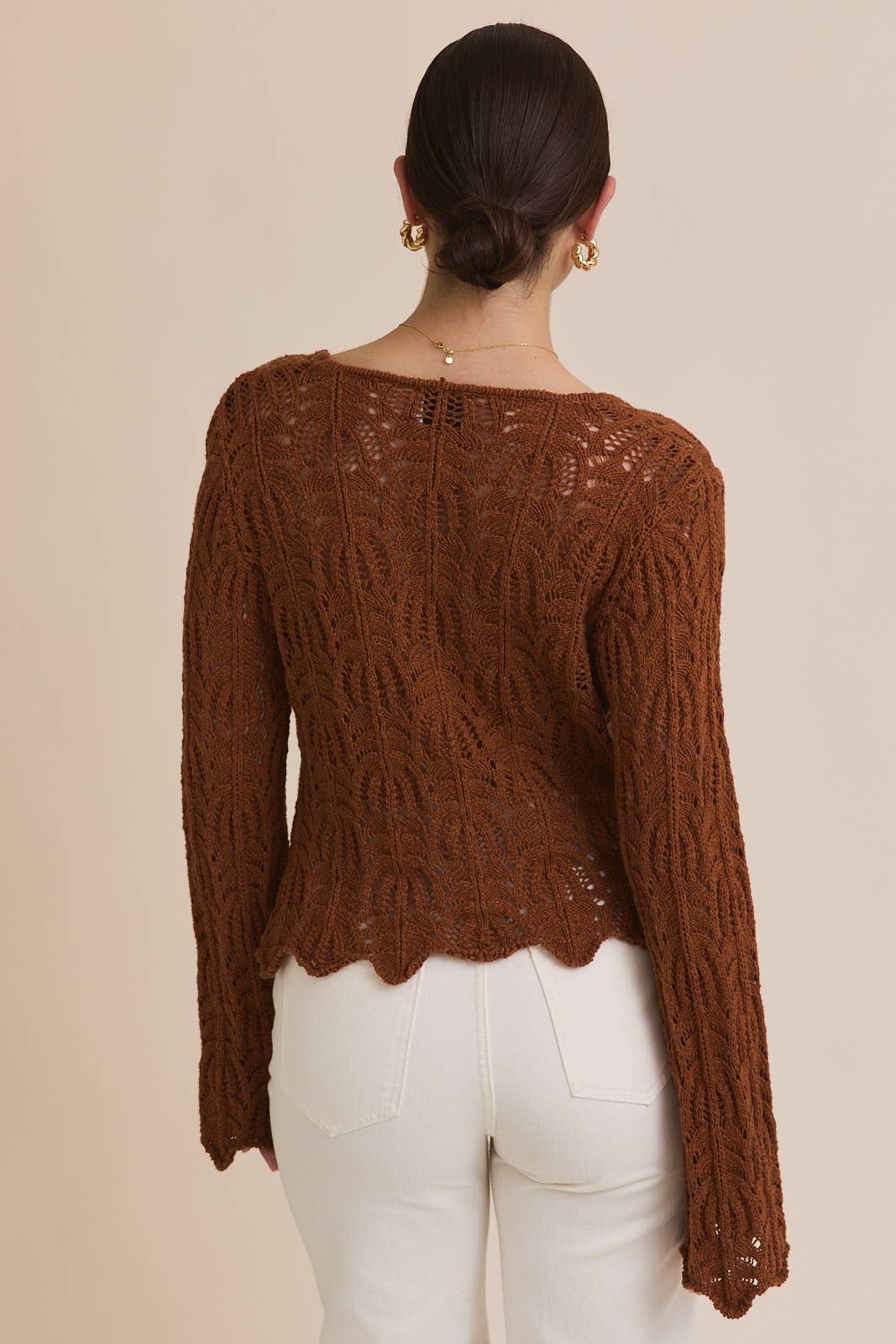 FRONT TIE BELL SLEEVE OPEN KNIT CARDIGAN