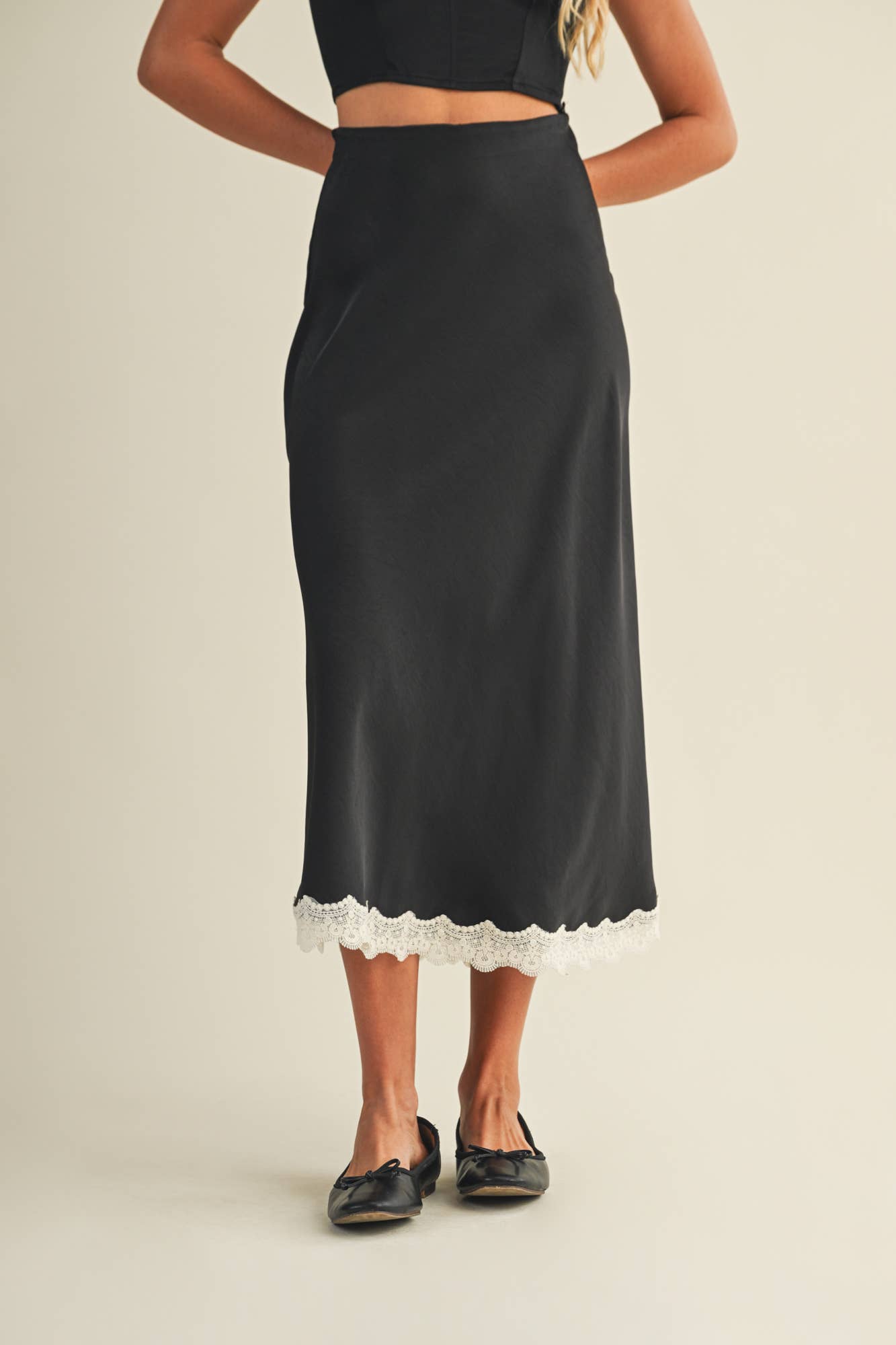 LACE TRIMMED MAXI SKIRT