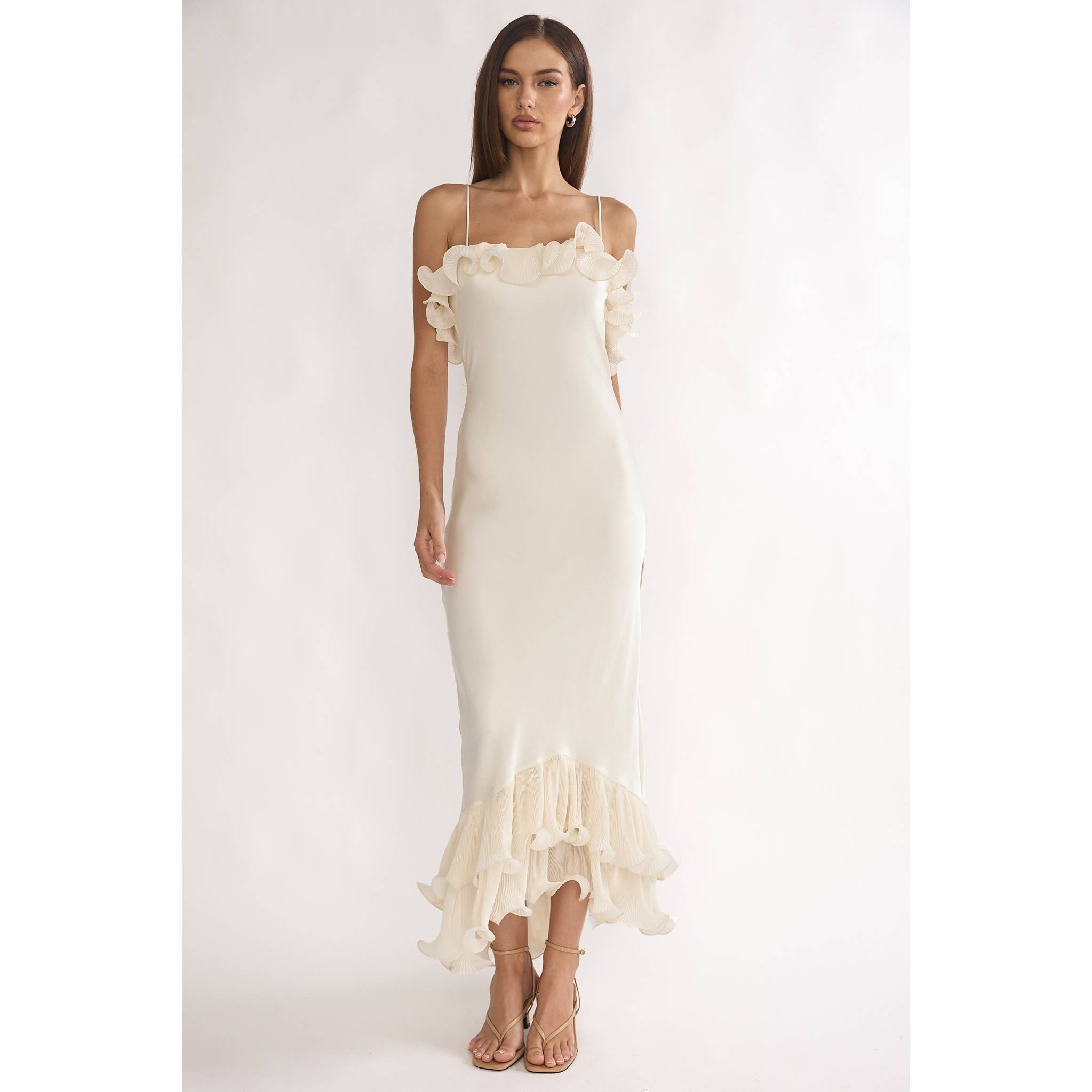 ASYMMETRICAL OFF SHOULDER RUFFLES MIDI DRESS – Gracefully Woven Boutique