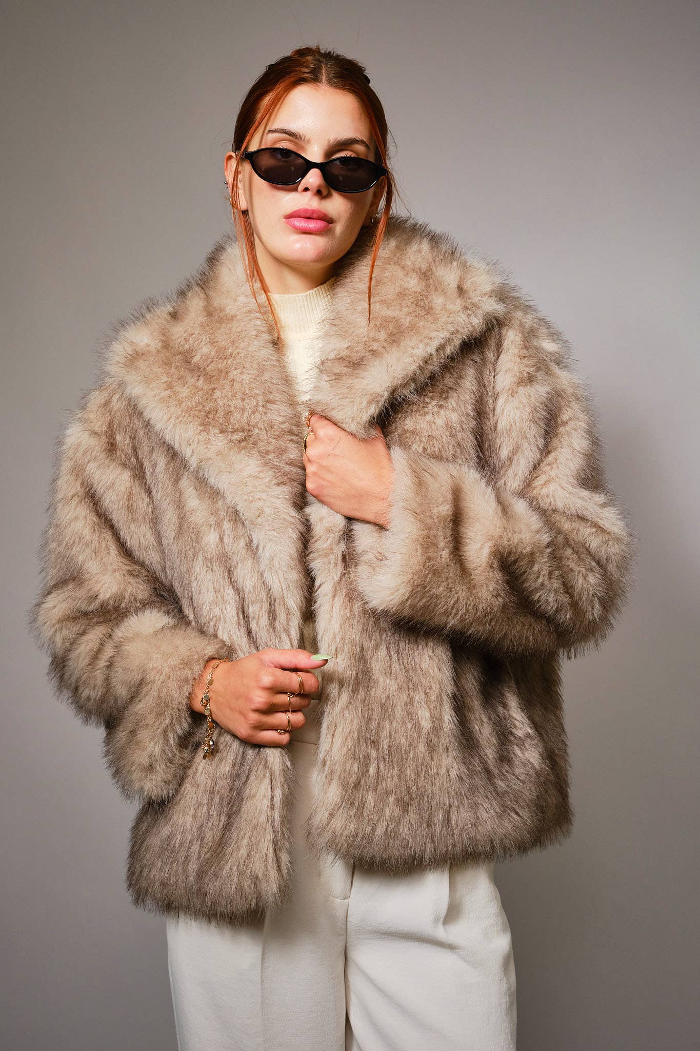 Two Tone Faux Fur Jacket