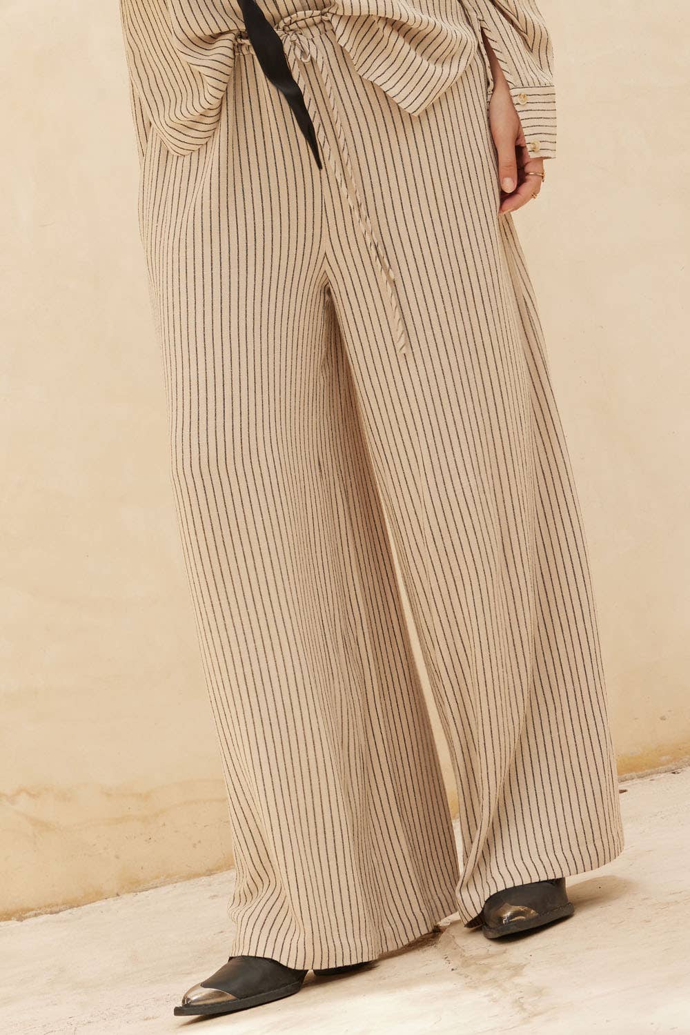Striped Drawstring Wide-Leg Pocket Pants