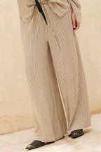 Striped Drawstring Wide-Leg Pocket Pants