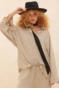 Striped Loose-Fit Collared Button-Up Shirt and wide leg pants set