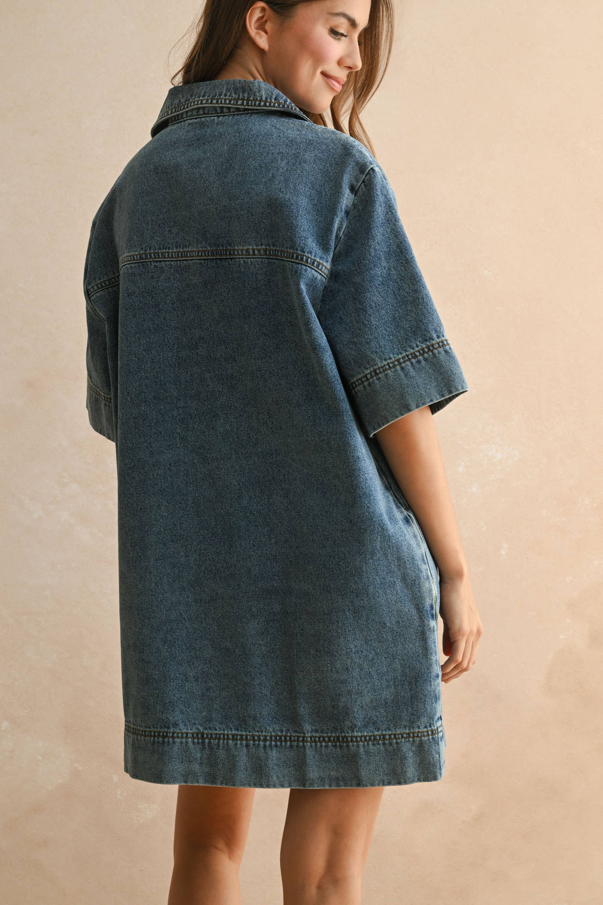 V-NECK DENIM TUNIC DRESS