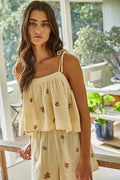 Woven Cotton Floral Embroidered Shorts and Top Set