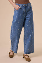 HEART PRINTED DENIM PANTS
