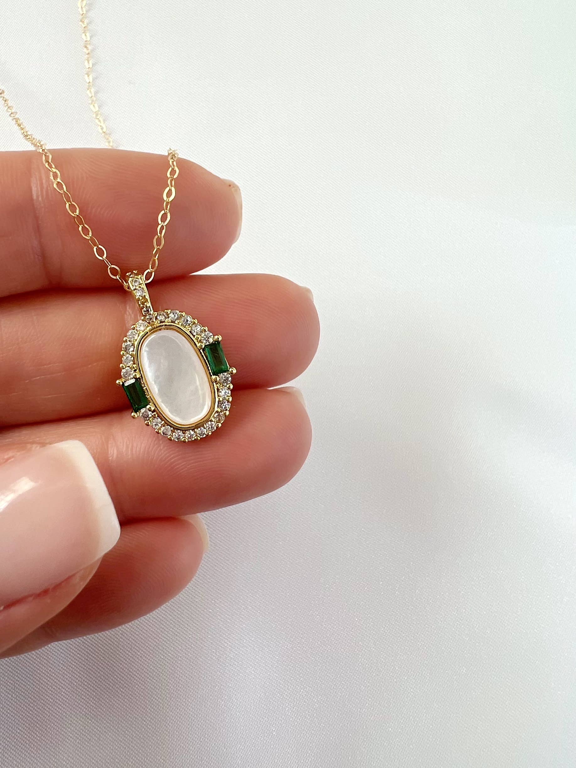 Emerald Bay Mother of Pearl Pendant Necklace Gold Filled