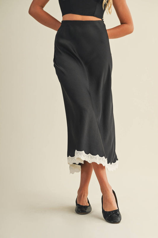 LACE TRIMMED MAXI SKIRT