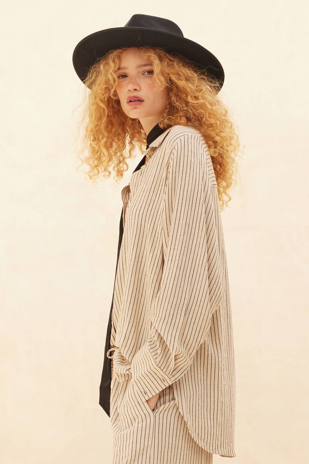 Striped Loose-Fit Collared Button-Up Shirt