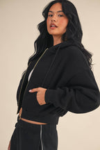 Cozy Fleece Oversized Crop Full Zip Hoodie