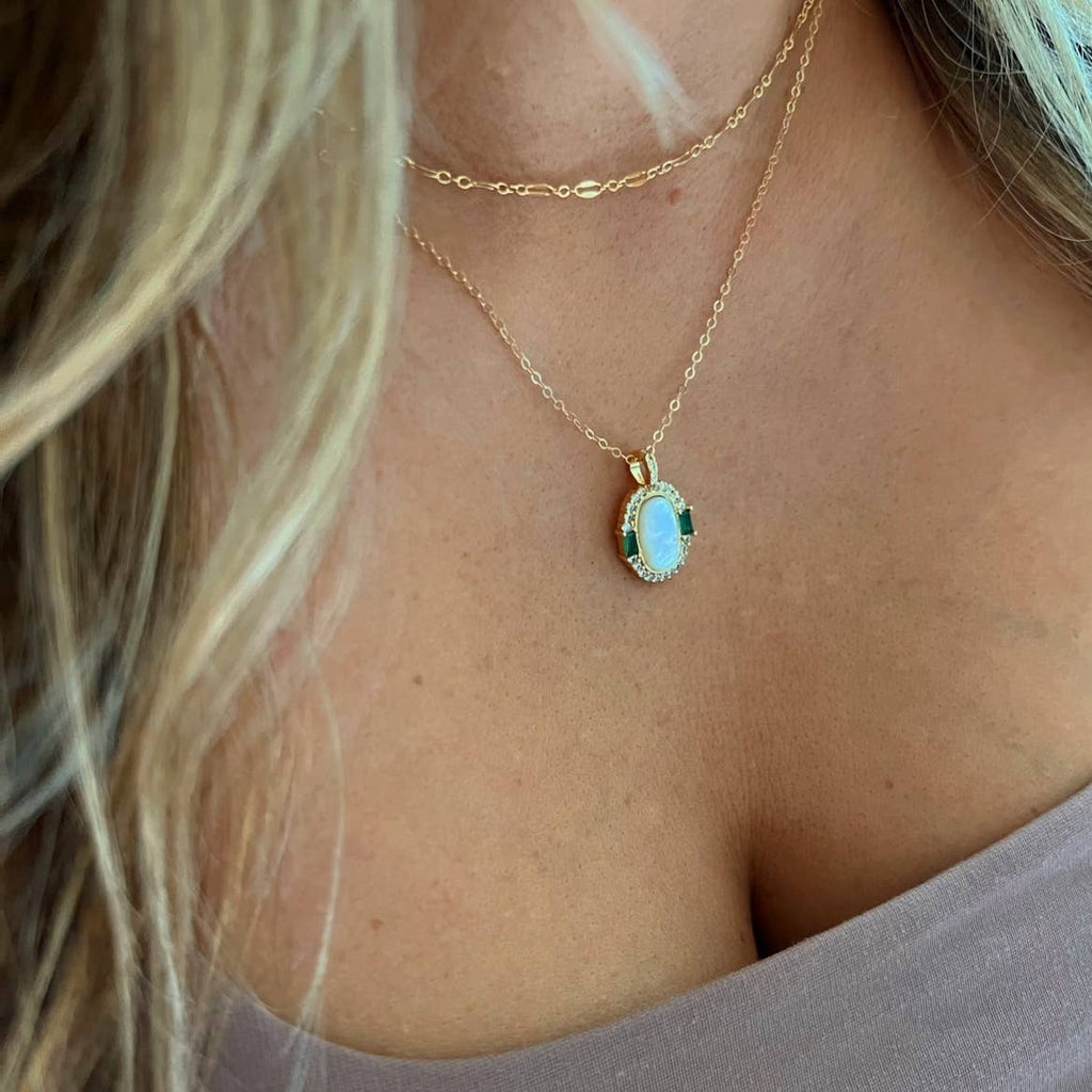 Emerald Bay Mother of Pearl Pendant Necklace Gold Filled