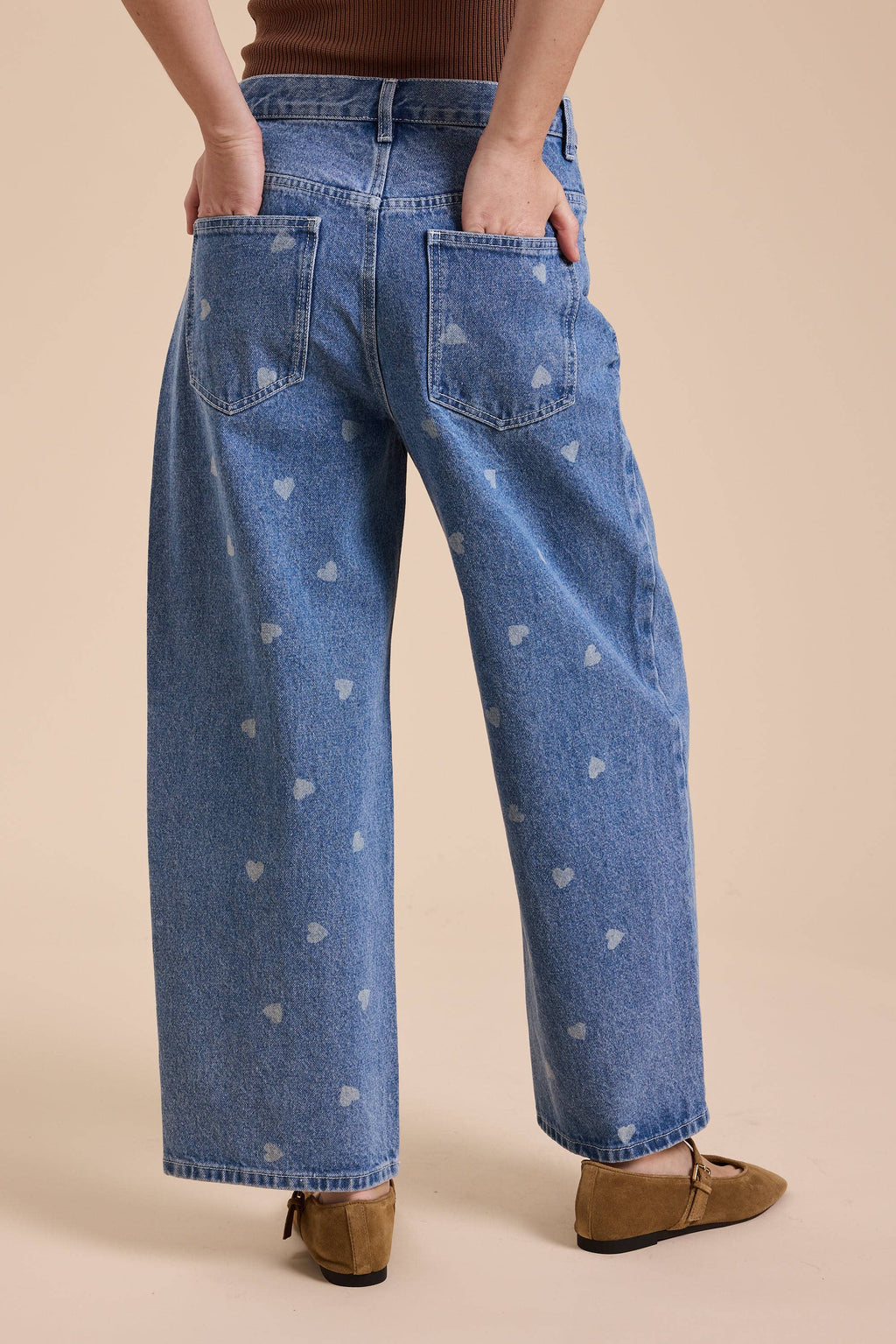 HEART PRINTED DENIM PANTS