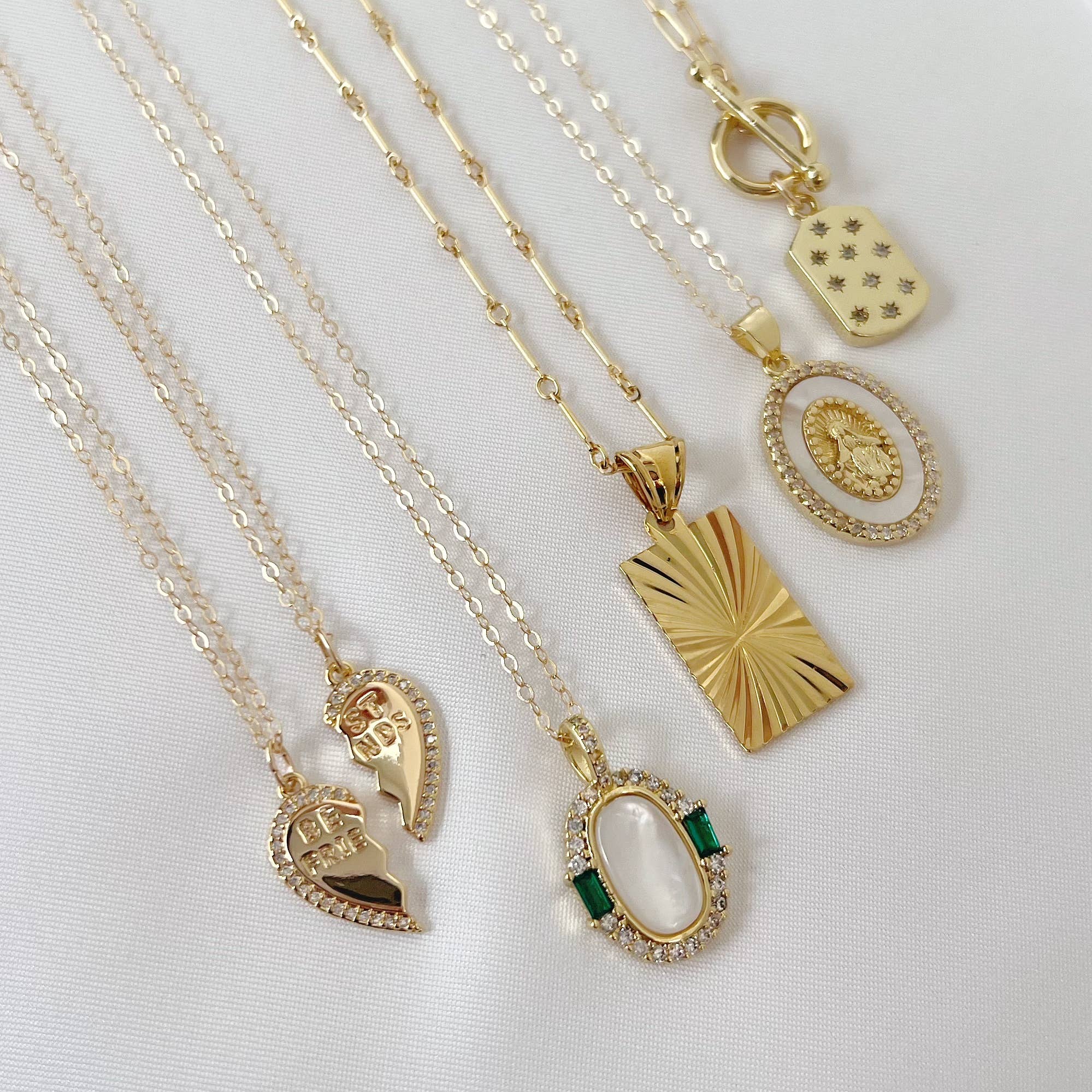 Emerald Bay Mother of Pearl Pendant Necklace Gold Filled