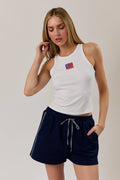 ROUND NECK SLEEVELESS USA BEADS RIBBED TANK TOP