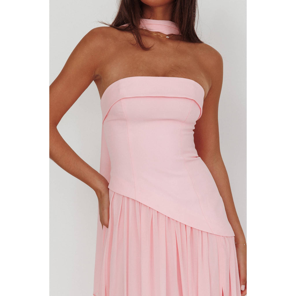 STRAPLESS PINK MAXI DRESS