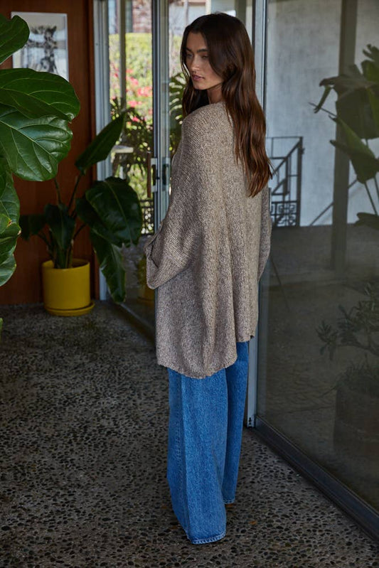 W2335 | Knit Folded Quarter Sleeve Open Front Cardigan