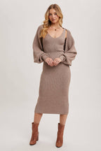 V-NECK KNIT MIDI DRESS AND KNIT SHRUG SET