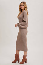 V-NECK KNIT MIDI DRESS AND KNIT SHRUG SET