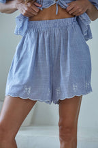 Woven Cotton Striped Embroidered Detail Set
