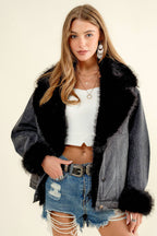 Fur Collard Cuff Over sized Denim Jacket