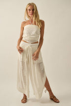 Crochet Lace Cropped Handkerchief Halter Tube Top with matching bottoms