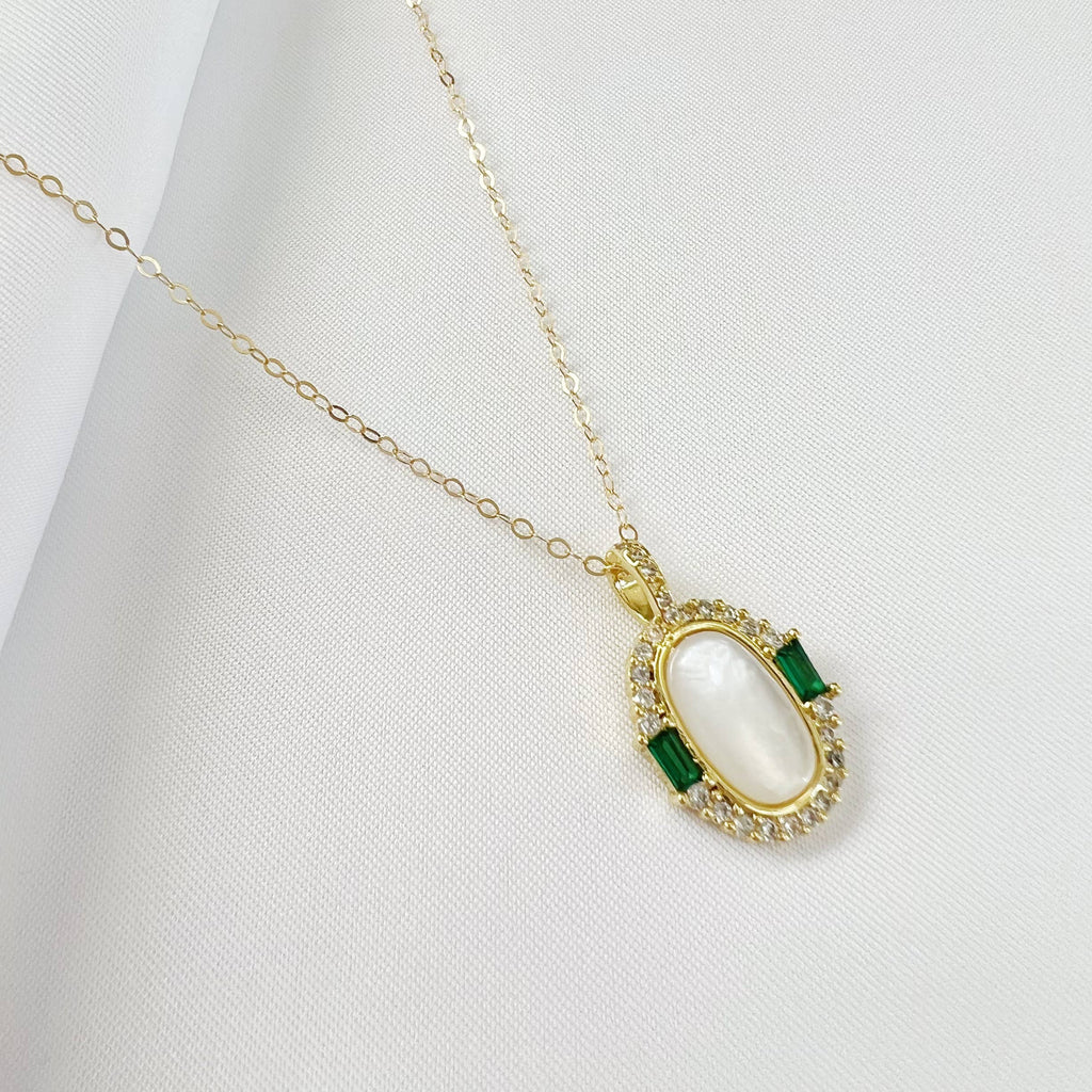 Emerald Bay Mother of Pearl Pendant Necklace Gold Filled