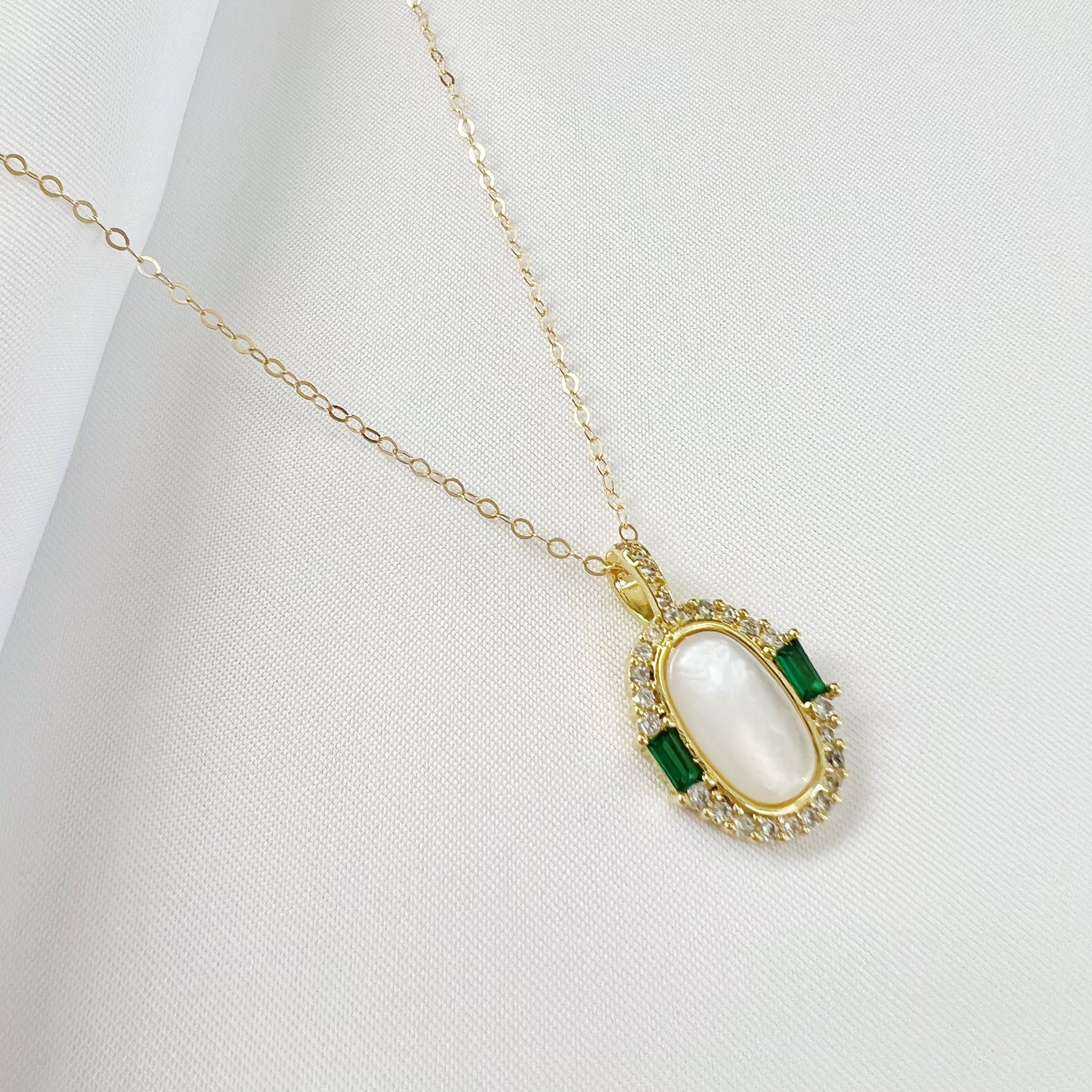 Emerald Bay Mother of Pearl Pendant Necklace Gold Filled