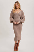 V-NECK KNIT MIDI DRESS AND KNIT SHRUG SET
