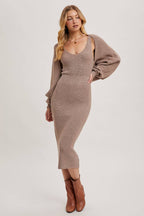 V-NECK KNIT MIDI DRESS AND KNIT SHRUG SET