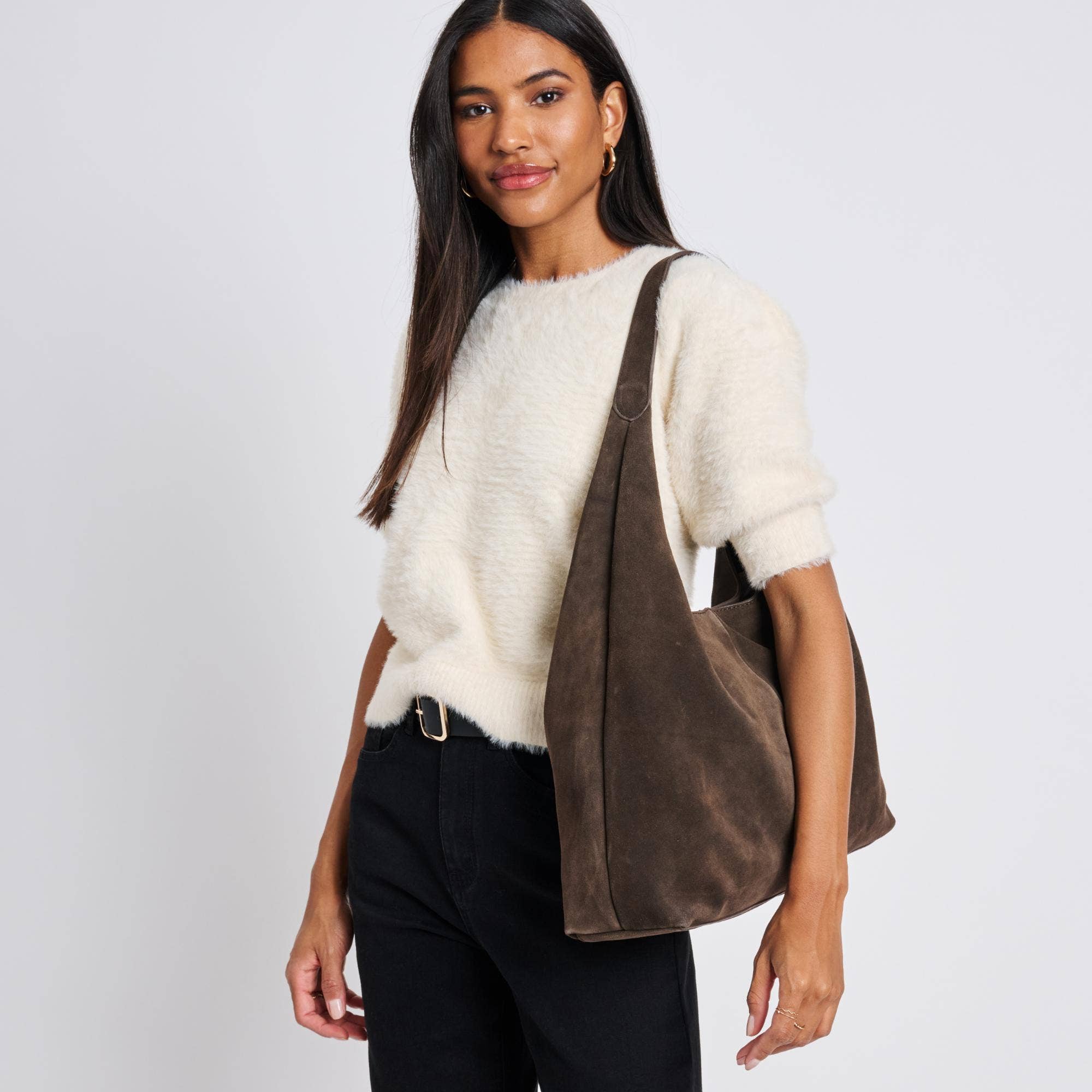 Amber Genuine Suede Leather Hobo