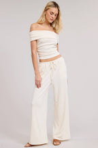 Off Shoulder Pants Set with Ruched Top