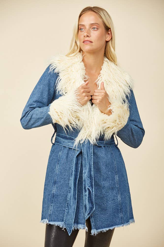 FAUX FUR DENIM COAT