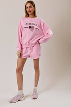 USA GRAPHIC EMBO SWEATSHIRT AND SHORTS