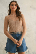 LONG SLEEVE LACE FABRIC WITH LINING INSERT TOP