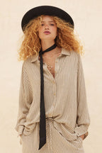 Striped Loose-Fit Collared Button-Up Shirt