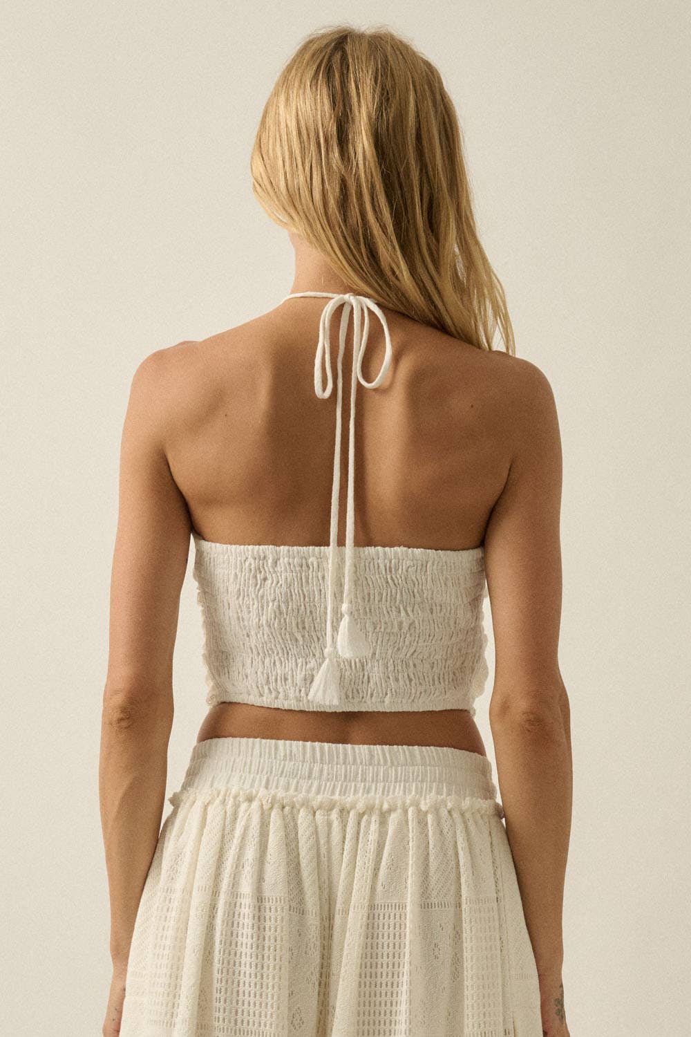 Crochet Lace Cropped Handkerchief Halter Tube Top with matching bottoms
