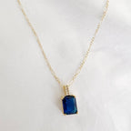 Santorini Blue Baguette Pendant Necklace Gold Filled