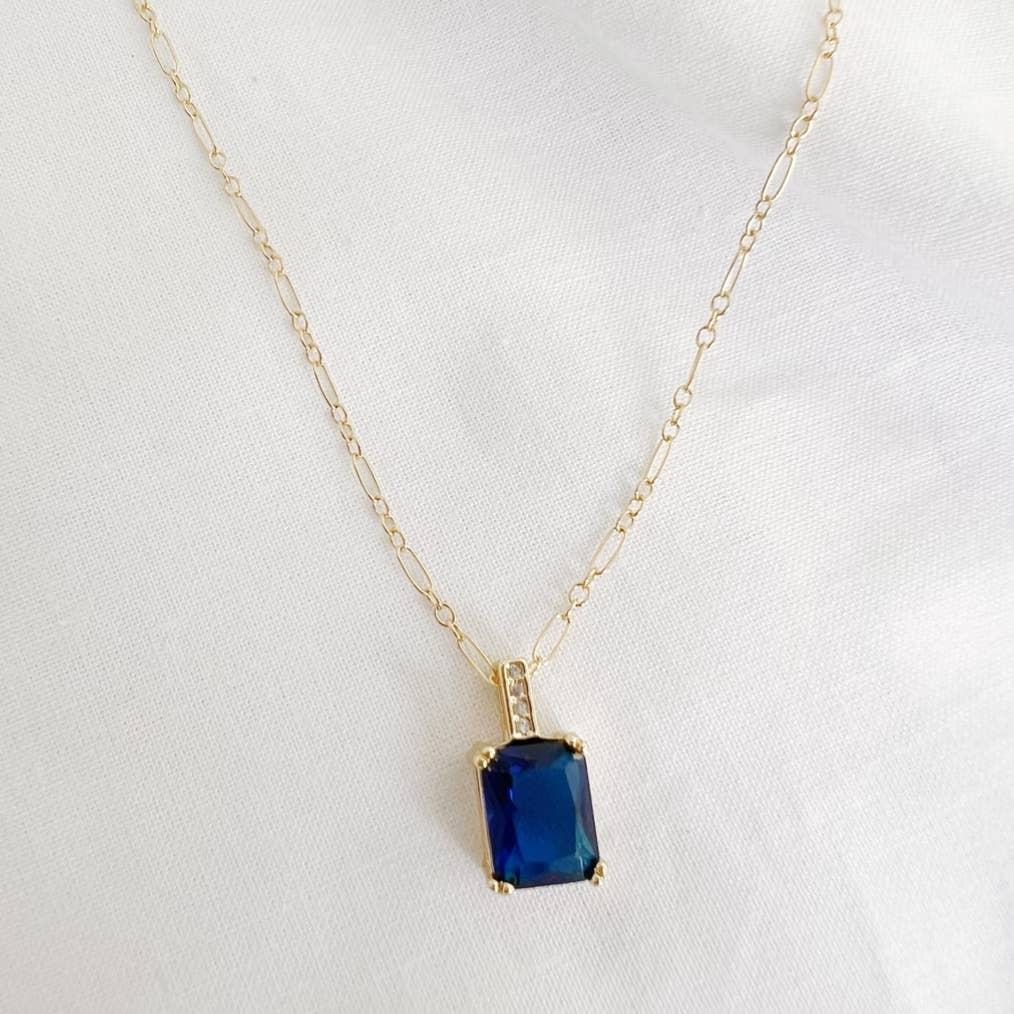 Santorini Blue Baguette Pendant Necklace Gold Filled