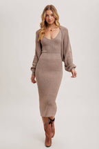 V-NECK KNIT MIDI DRESS AND KNIT SHRUG SET