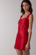 SATIN FOLD DETAIL SWEETHEART HOLIDAY MINI DRESS