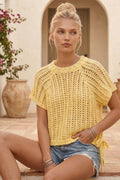 CHUNKY KNIT CROCHET SWEATER TOP WITH SIDE TIES