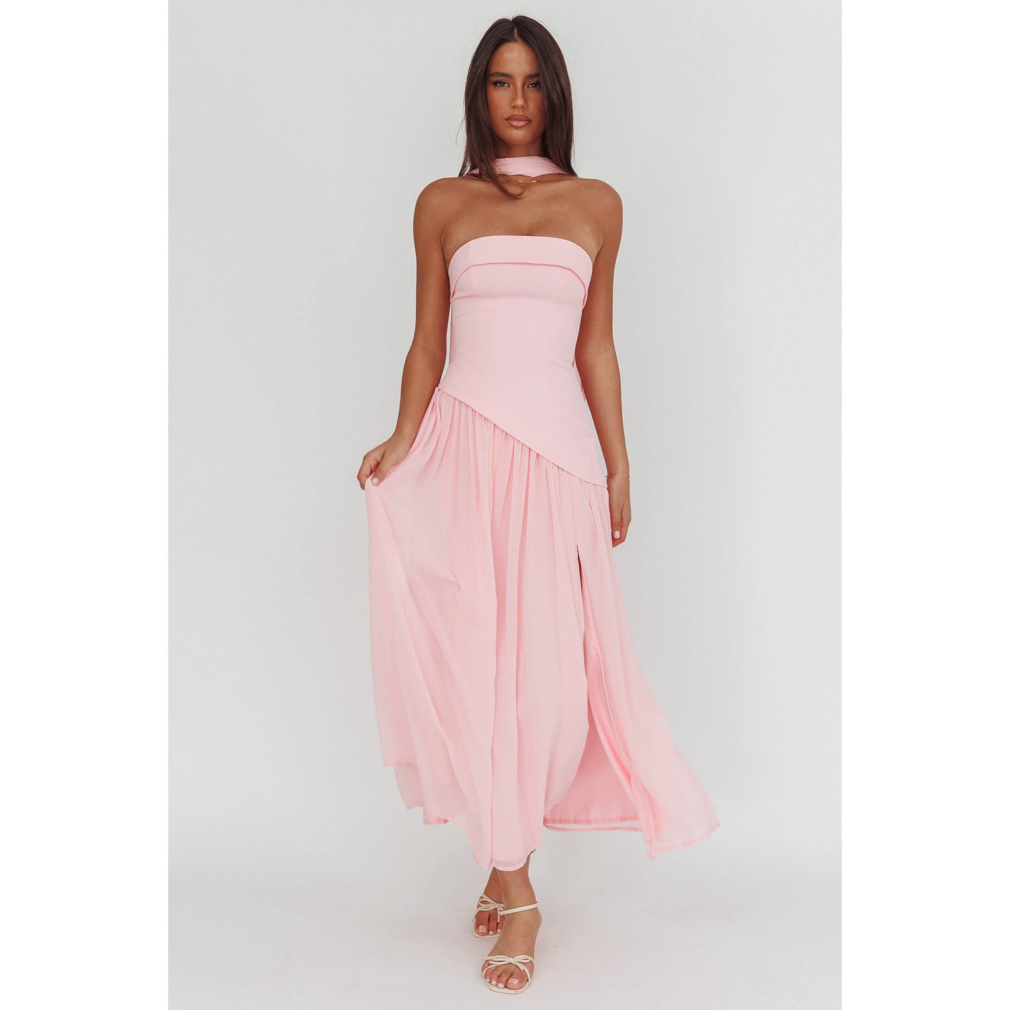 STRAPLESS PINK MAXI DRESS