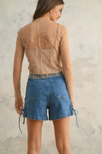 LONG SLEEVE LACE FABRIC WITH LINING INSERT TOP