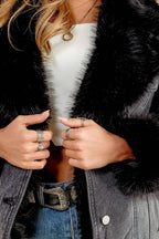 Fur Collard Cuff Over sized Denim Jacket