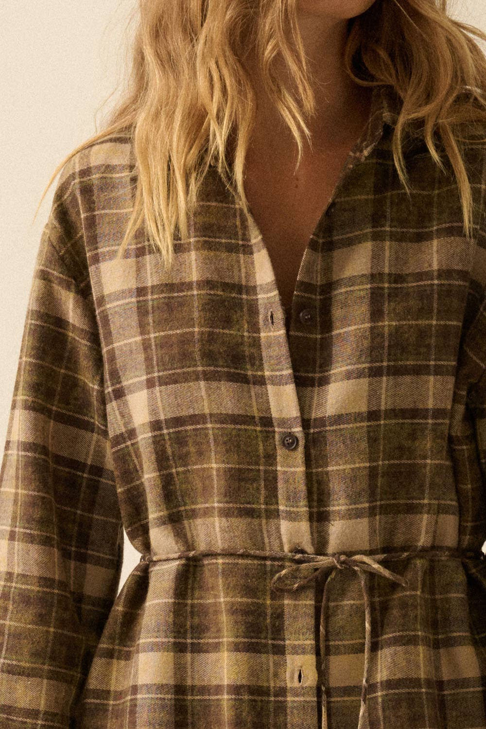 Plaid Flannel Button-Up Belted Shirt Romper