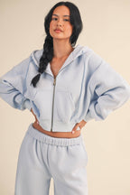 Cozy Fleece Oversized Crop Full Zip Hoodie