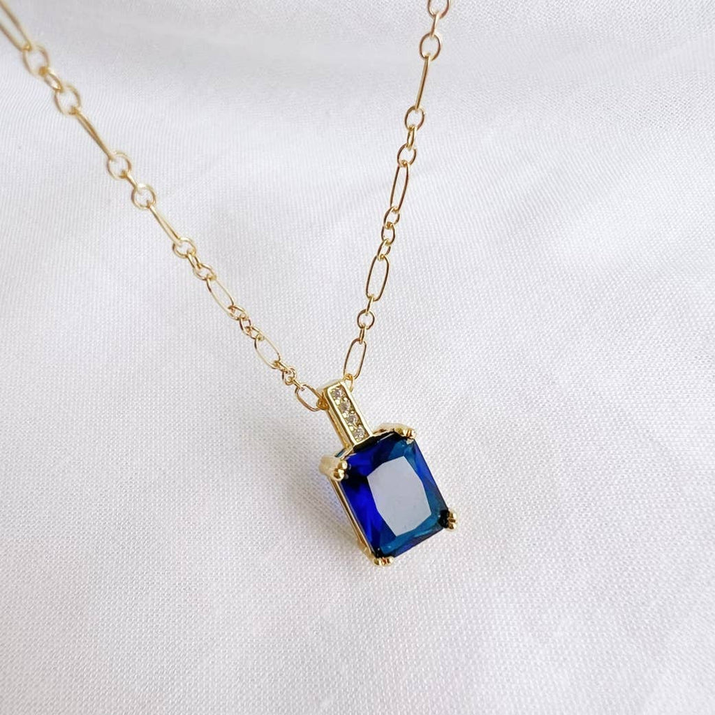 Santorini Blue Baguette Pendant Necklace Gold Filled