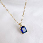 Santorini Blue Baguette Pendant Necklace Gold Filled
