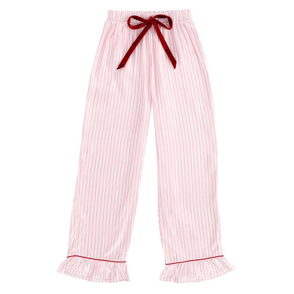 Ruffle PJ Set With Velvet Tie - Pink Stripe