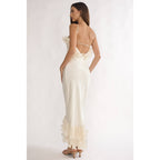 ASYMMETRICAL OFF SHOULDER RUFFLES MIDI DRESS